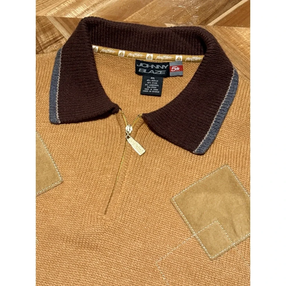 Johnny Blaze Sweater Vintage Mens 1/4 Zip 5 Star Pullover Lambswool XXL Patch‎